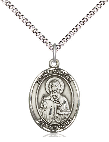 Sterling Silver Saint Marina Pendant on a 18 inch Light Rhodium Light Curb chain