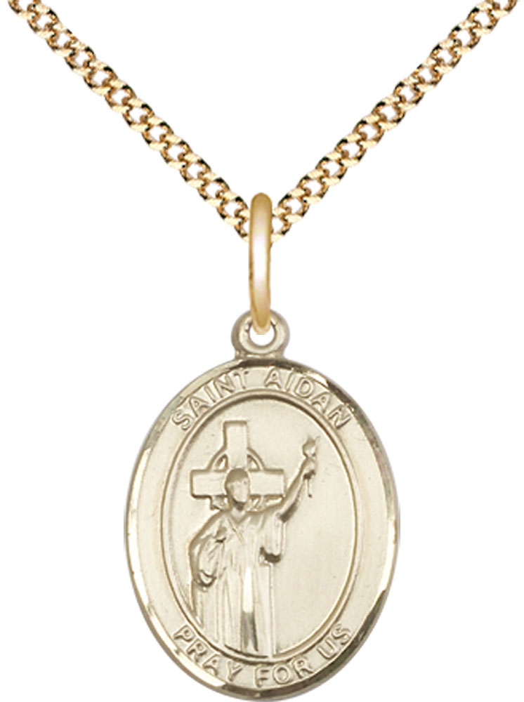 14kt Gold Filled Saint Aidan of Lindesfarne Pendant on a 18 inch Gold Plate Light Curb chain