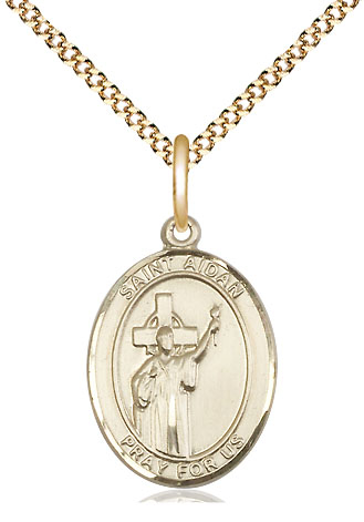 14kt Gold Filled Saint Aidan of Lindesfarne Pendant on a 18 inch Gold Plate Light Curb chain
