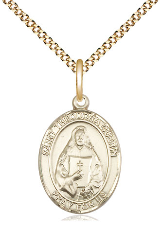 14kt Gold Filled Saint Theodora Pendant on a 18 inch Gold Plate Light Curb chain