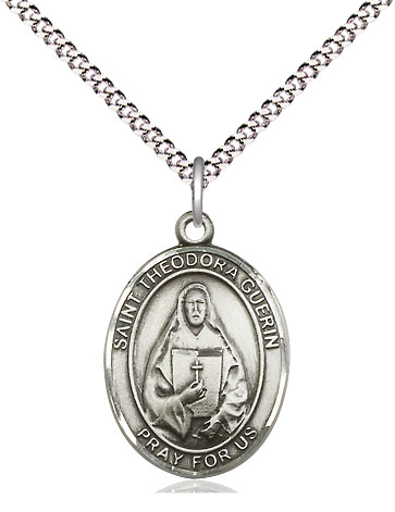 Sterling Silver Saint Theodora Pendant on a 18 inch Light Rhodium Light Curb chain