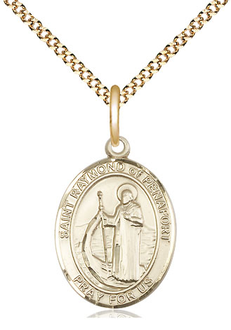 14kt Gold Filled Saint Raymond of Penafort Pendant on a 18 inch Gold Plate Light Curb chain