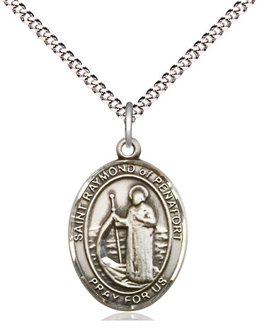 Sterling Silver Saint Raymond of Penafort Pendant on a 18 inch Light Rhodium Light Curb chain