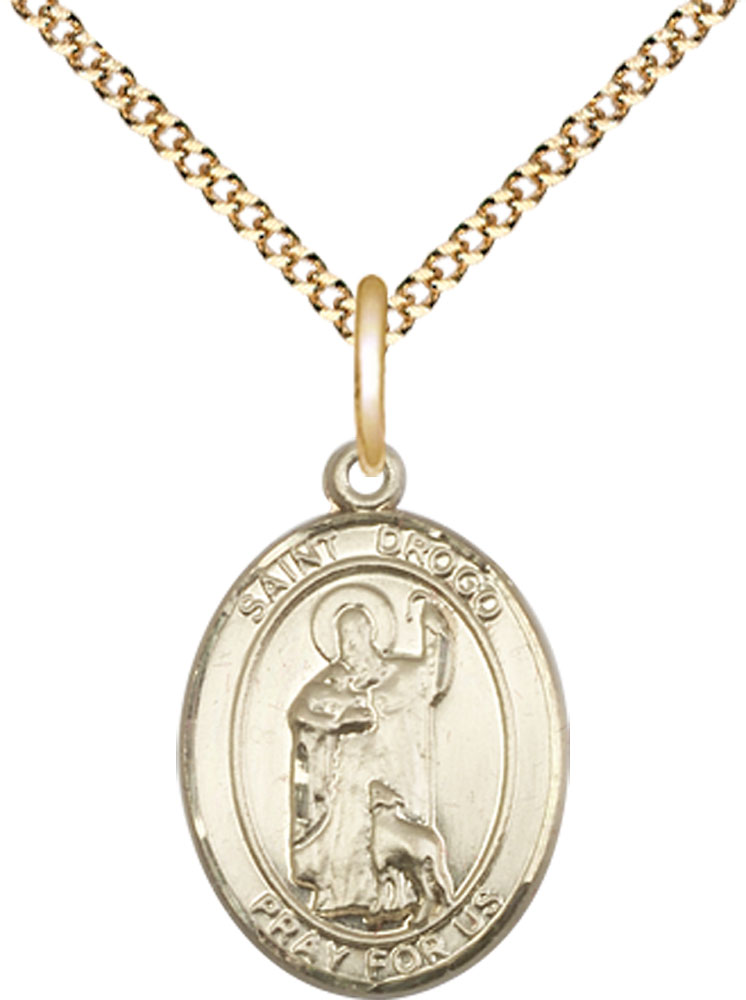 14kt Gold Filled Saint Drogo Pendant on a 18 inch Gold Plate Light Curb chain
