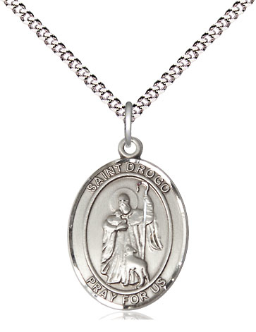 Sterling Silver Saint Drogo Pendant on a 18 inch Light Rhodium Light Curb chain