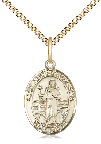 14kt Gold Filled Saint Bernadine of Sienna Pendant on a 18 inch Gold Plate Light Curb chain
