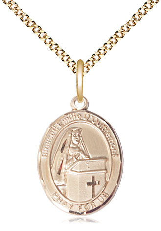 14kt Gold Filled Blessed Emilee Doultremont Pendant on a 18 inch Gold Plate Light Curb chain