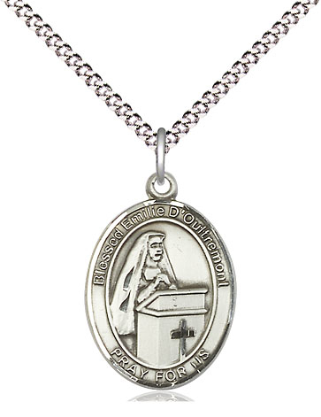 Sterling Silver Blessed Emilee Doultremont Pendant on a 18 inch Light Rhodium Light Curb chain