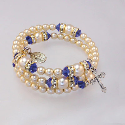 Spiral Rondelle Rosary Bracelet - Zircon/Pearl