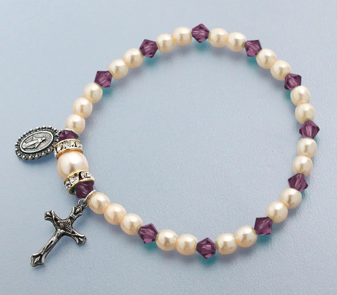 Rosary Bracelet Stretch Ameth/Pearl