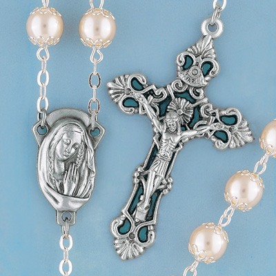 Double Capped Pearl Rosary – Silver  Plated