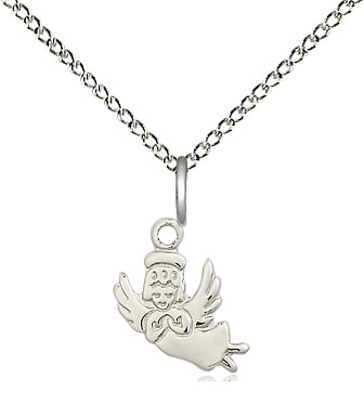 Sterling Silver Guardian Angel Pendant on a 18 inch Sterling Silver Light Curb chain