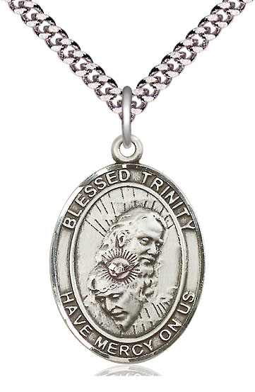 Sterling Silver Blessed Trinity Pendant on a 24 inch Light Rhodium Heavy Curb chain