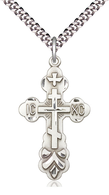 Sterling Silver Cross Pendant on a 24 inch Light Rhodium Heavy Curb chain