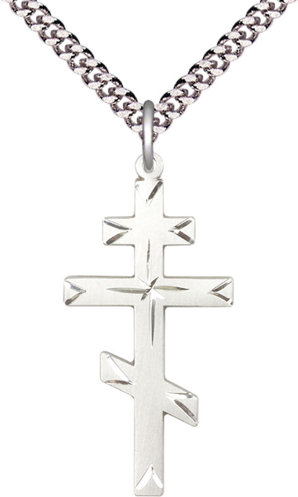 Sterling Silver Cross Pendant on a 24 inch Light Rhodium Heavy Curb chain