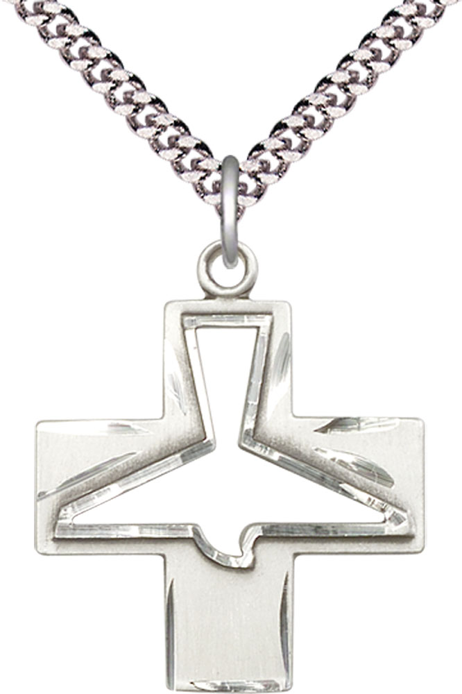 Sterling Silver Holy Spirit Pendant on a 24 inch Light Rhodium Heavy Curb chain