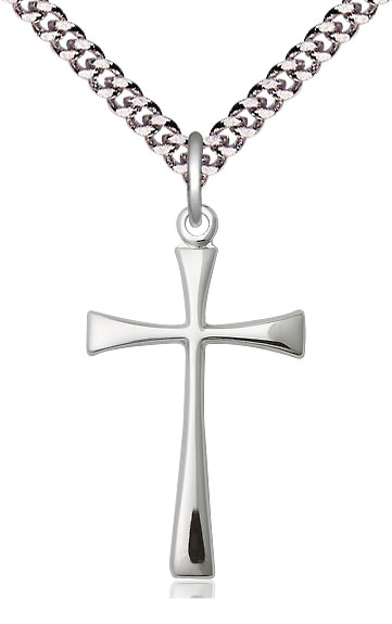 Sterling Silver Maltese Cross Pendant on a 24 inch Light Rhodium Heavy Curb chain