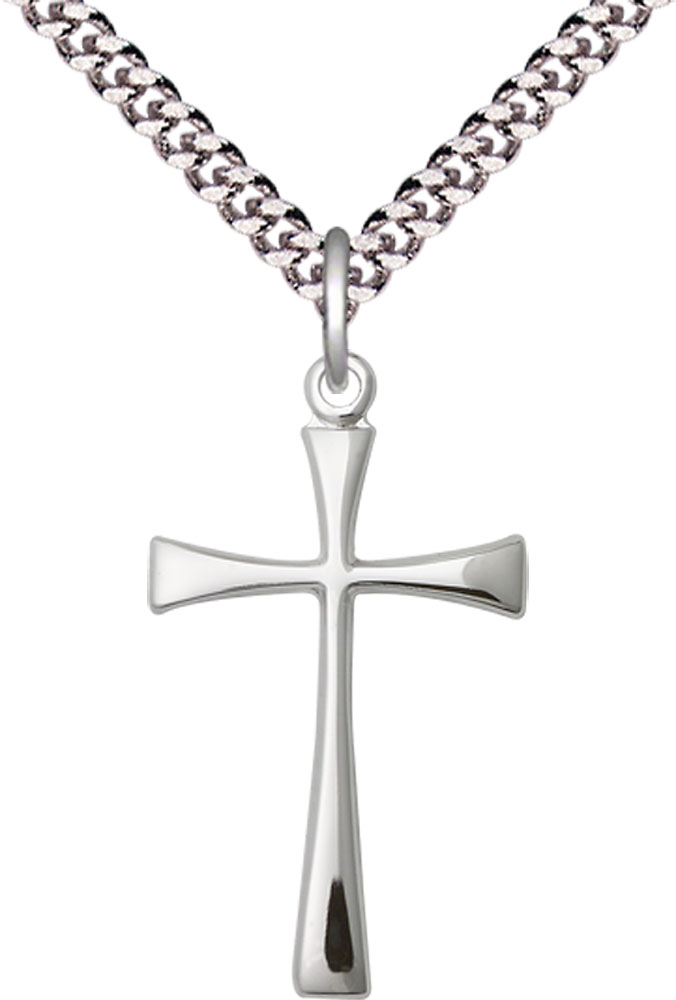 Sterling Silver Maltese Cross Pendant on a 24 inch Light Rhodium Heavy Curb chain