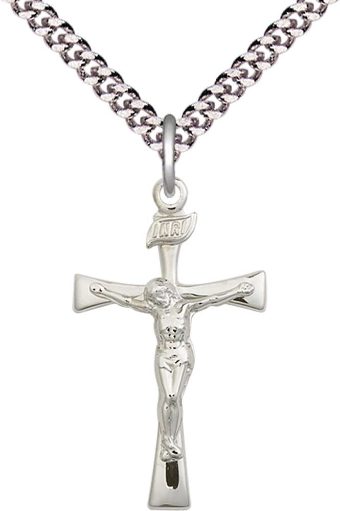 Sterling Silver Maltese Crucifix Pendant on a 24 inch Light Rhodium Heavy Curb chain