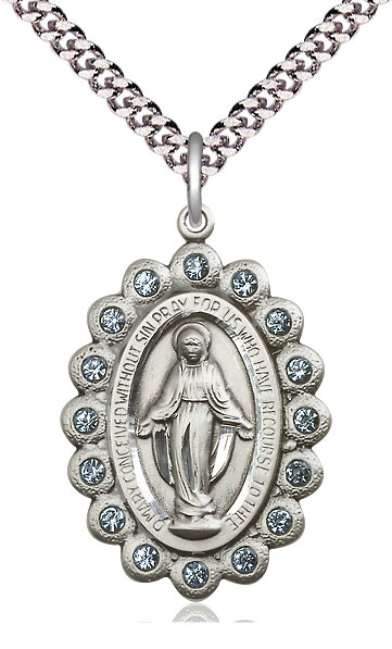 Sterling Silver Miraculous Pendant on a 24 inch Light Rhodium Heavy Curb chain