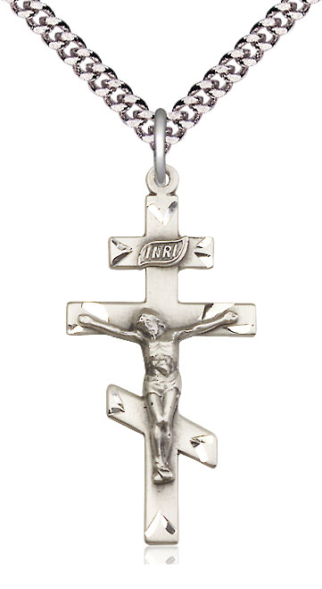 Sterling Silver Saint Andrew Pendant on a 24 inch Light Rhodium Heavy Curb chain