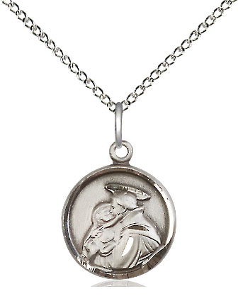 Sterling Silver Saint Anthony Pendant on a 18 inch Sterling Silver Light Curb chain