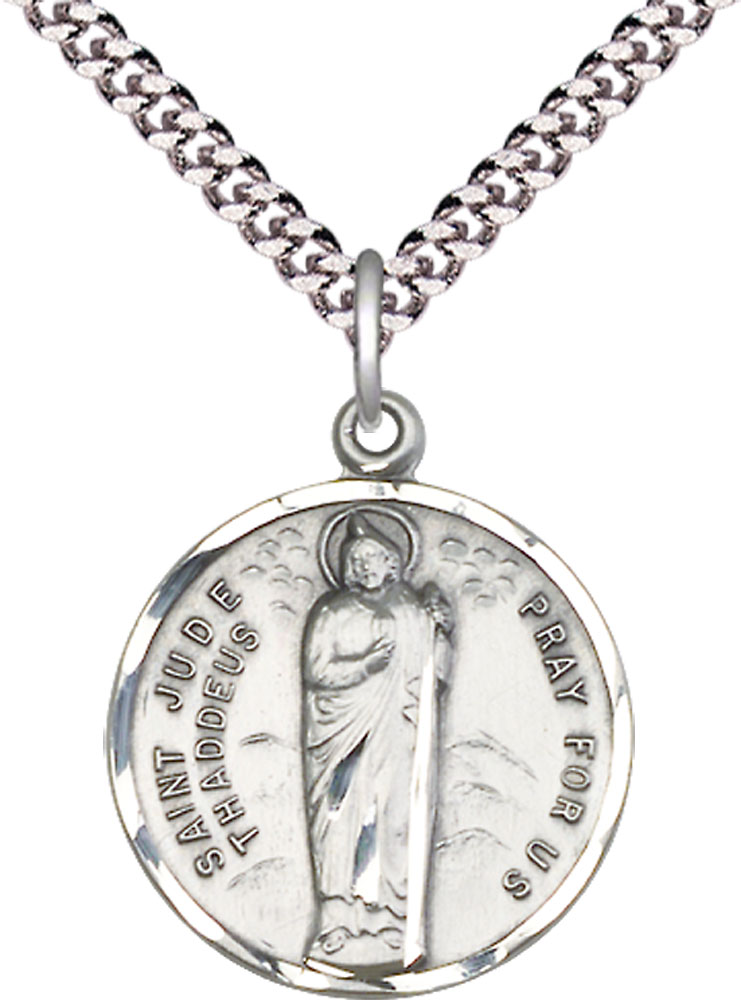 Sterling Silver Saint Jude Pendant on a 24 inch Light Rhodium Heavy Curb chain