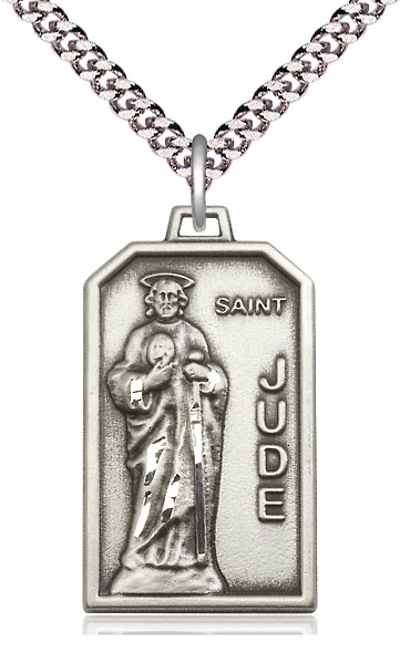 Sterling Silver Saint Jude Pendant on a 24 inch Light Rhodium Heavy Curb chain