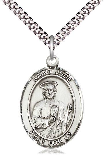 Sterling Silver Saint Jude Pendant on a 24 inch Light Rhodium Heavy Curb chain