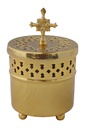 Brass Cylindrical Incense Burner w/Cross