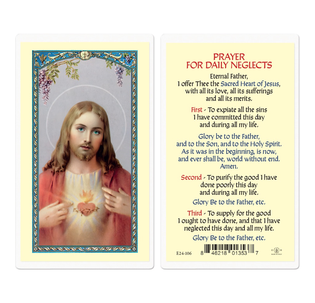 Daily Prayer for Neglects Laminated Holy Card