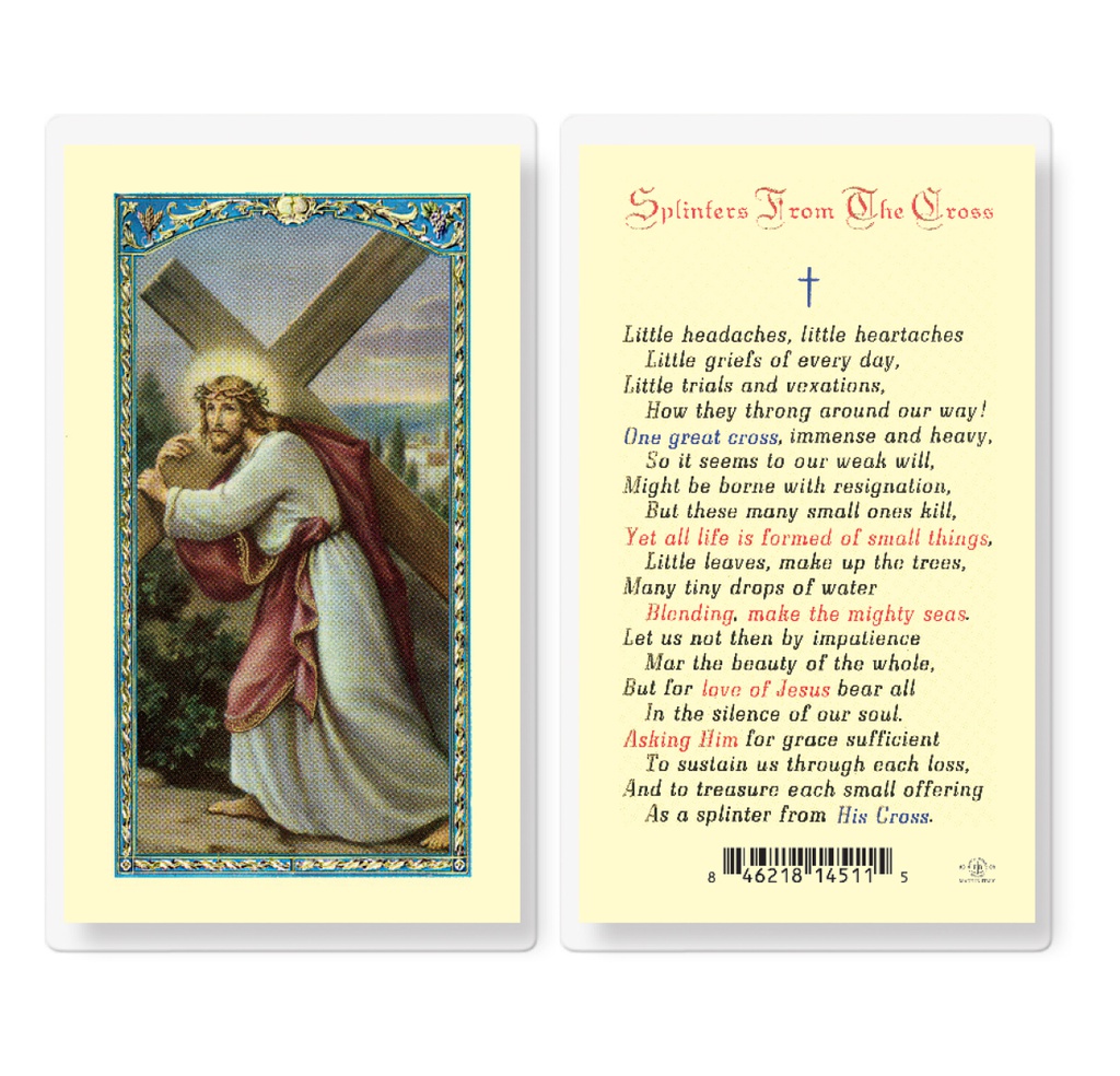 Splinters From The Cross Laminated Holy Card