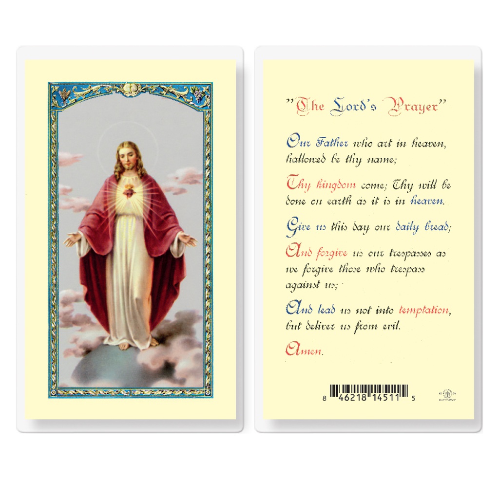 The Lord"s Prayer Sacred Heart Laminated Holy Card