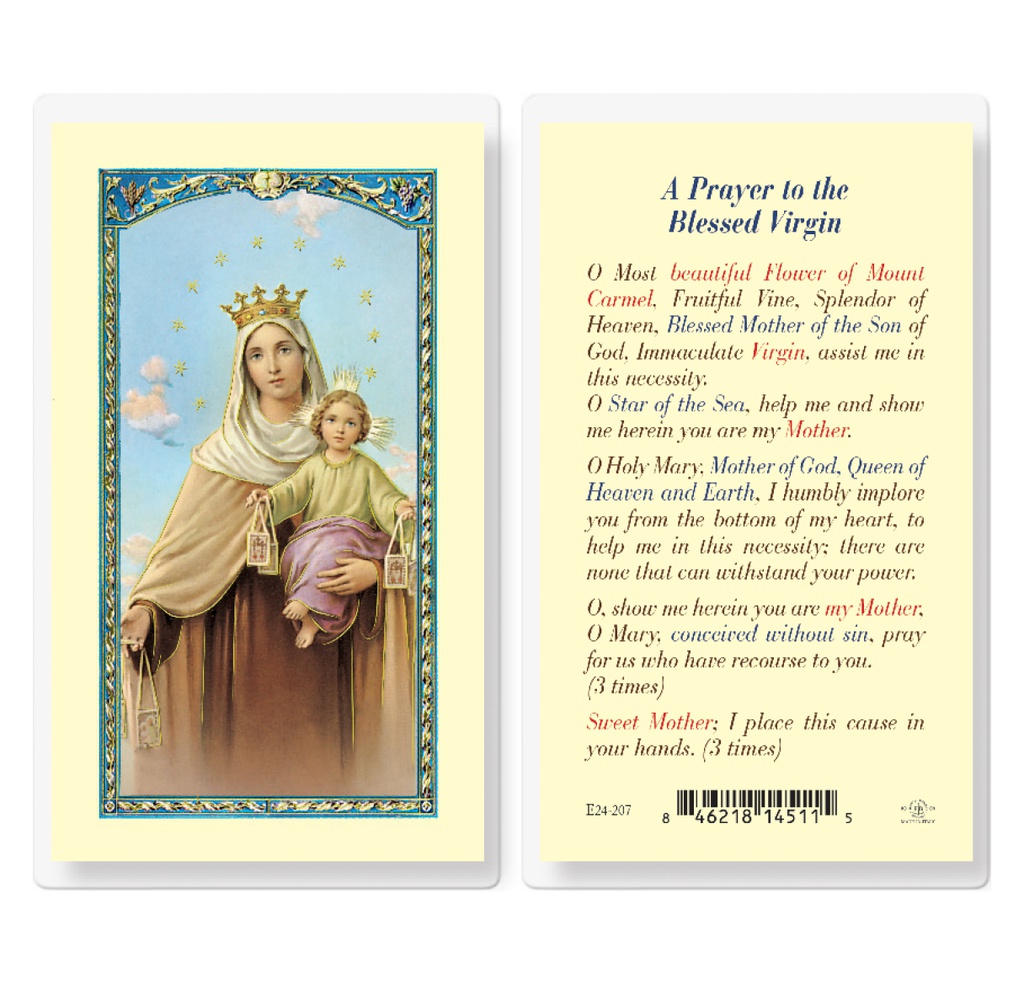 Our Lady of Mount Carmel Laminated Holy Card
