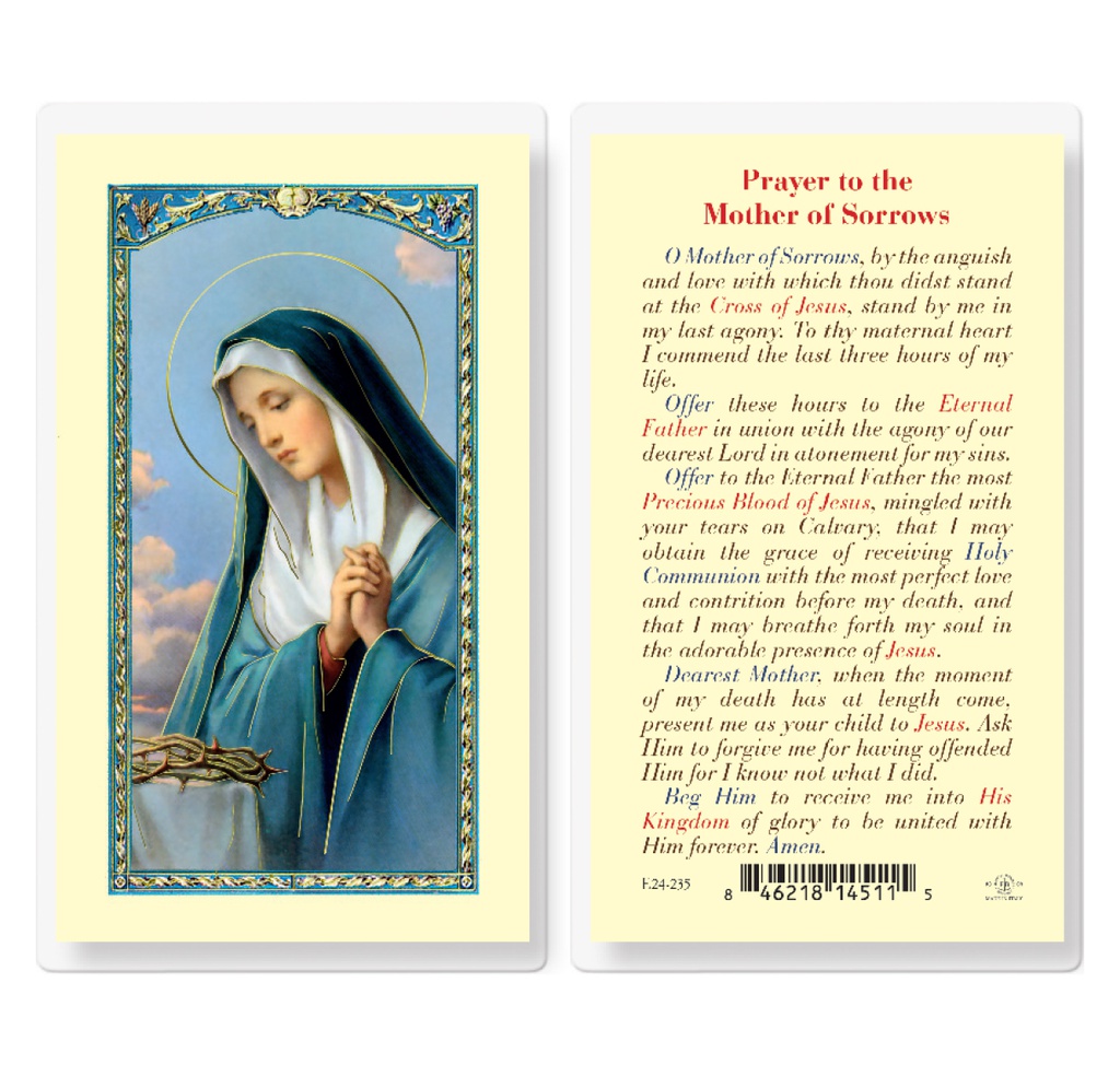 Mother of Sorrow Laminated Holy Card