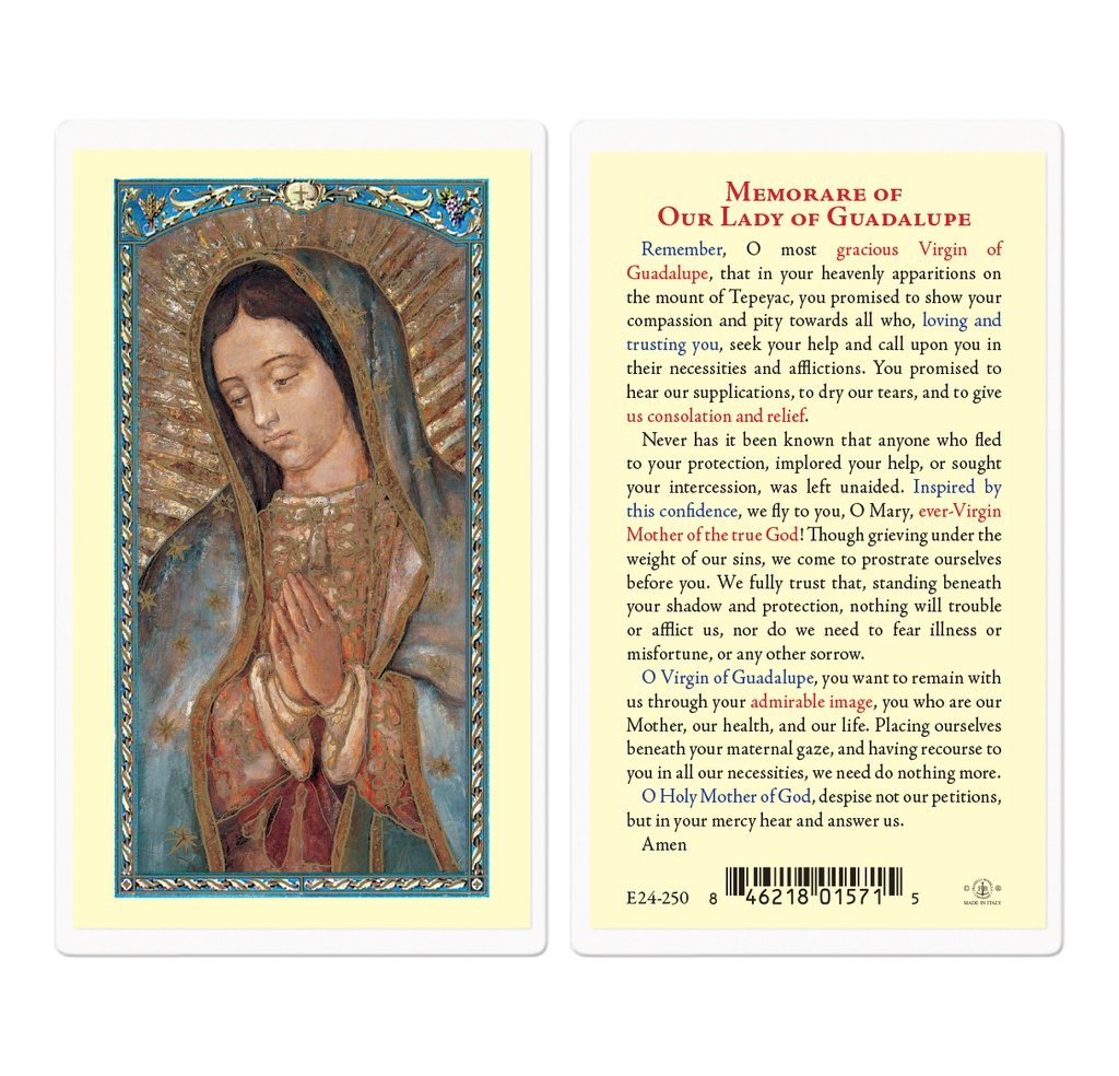 Our Lady of Guadalupe Prayer Laminated Holy Card