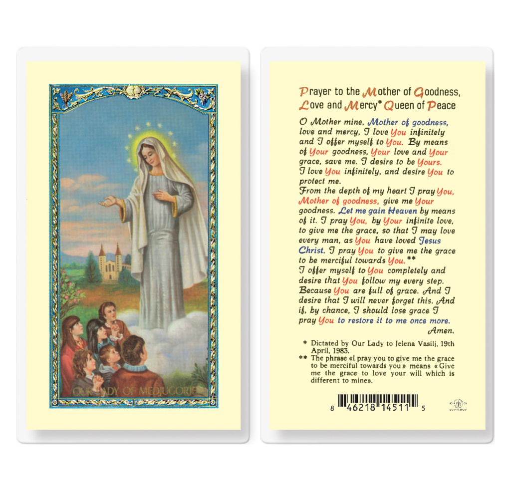 Prayer to Our Lady of  Medjugorje Laminated Holy Card