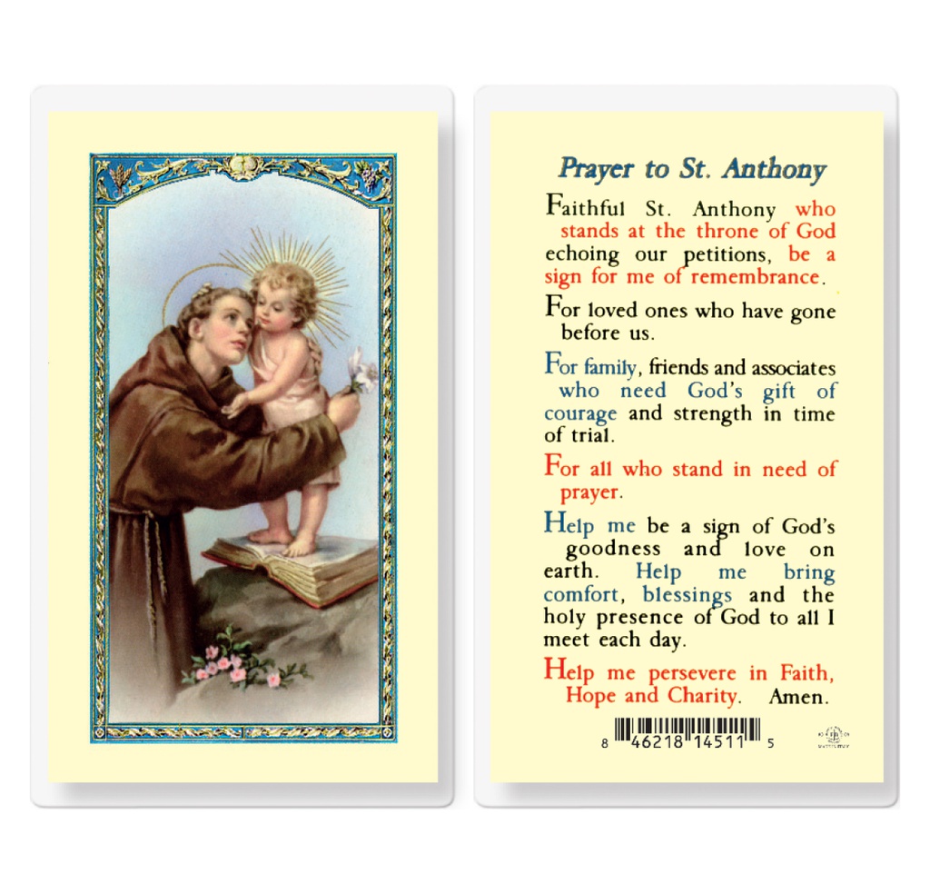 Saint Anthony Laminated Holy Card