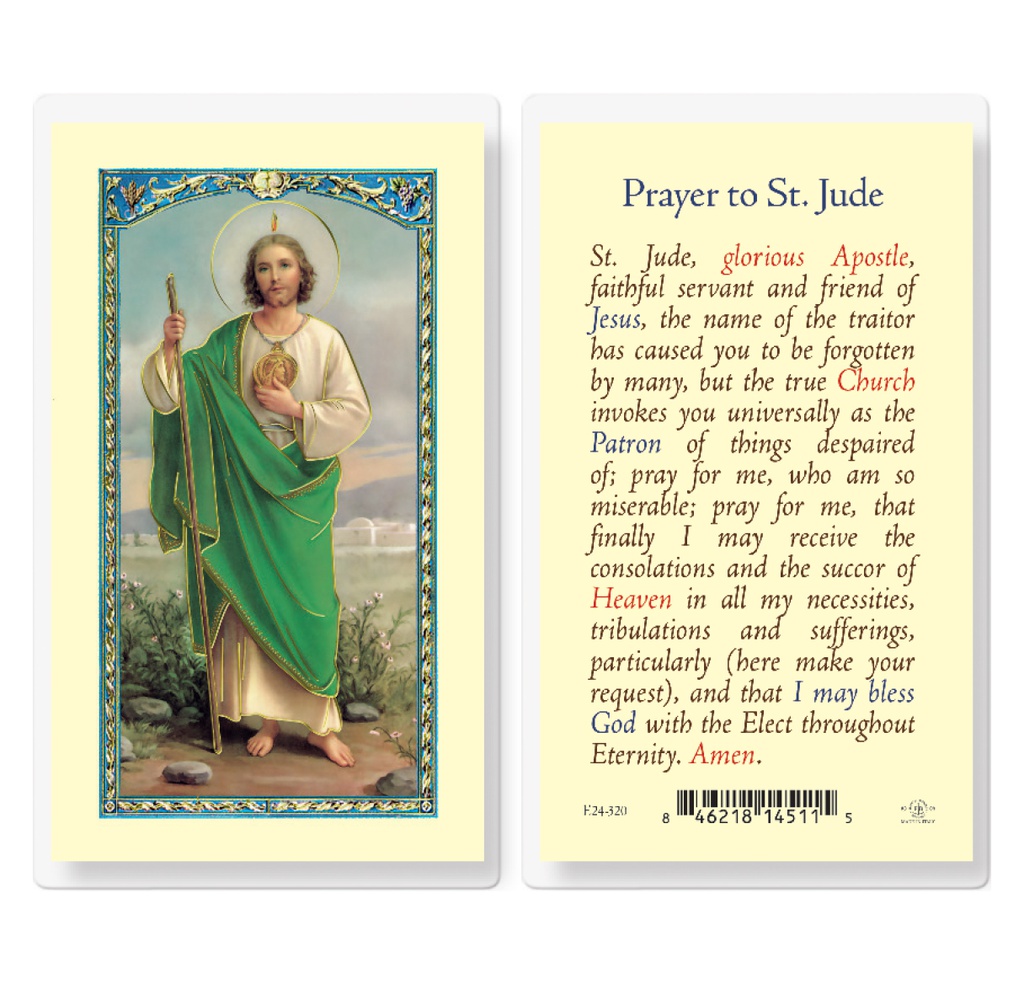 Prayer to Saint Jude Laminated Holy Card