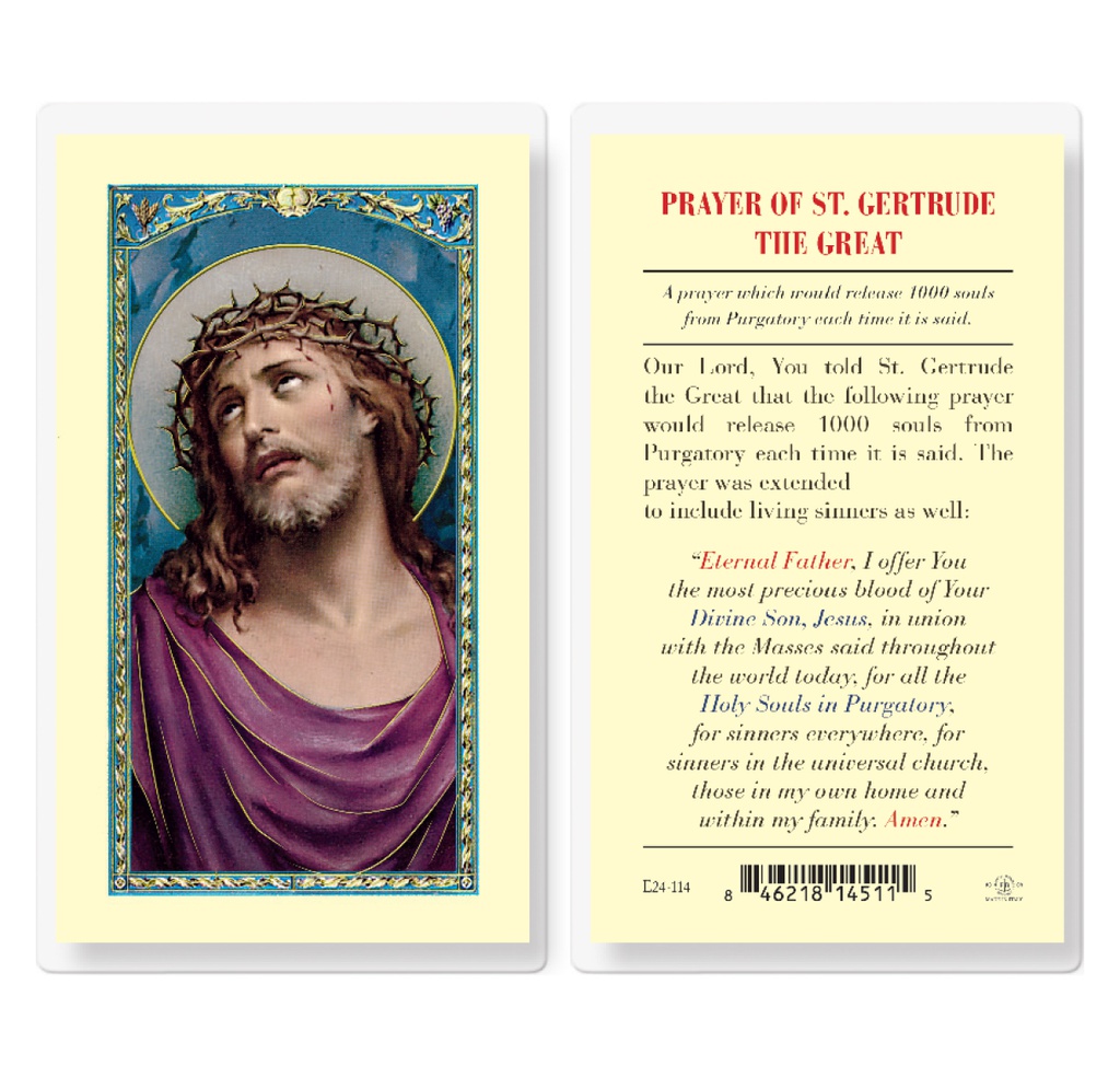 Saint Gertrude Prayer for Souls in Purgatory Laminated Holy Card
