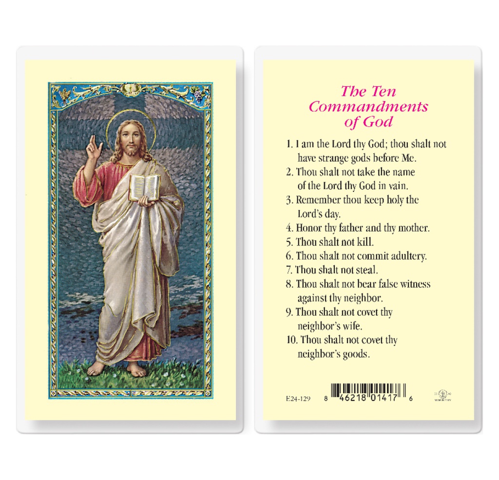 The Ten Commandments Christs Blessing Laminated Holy Card