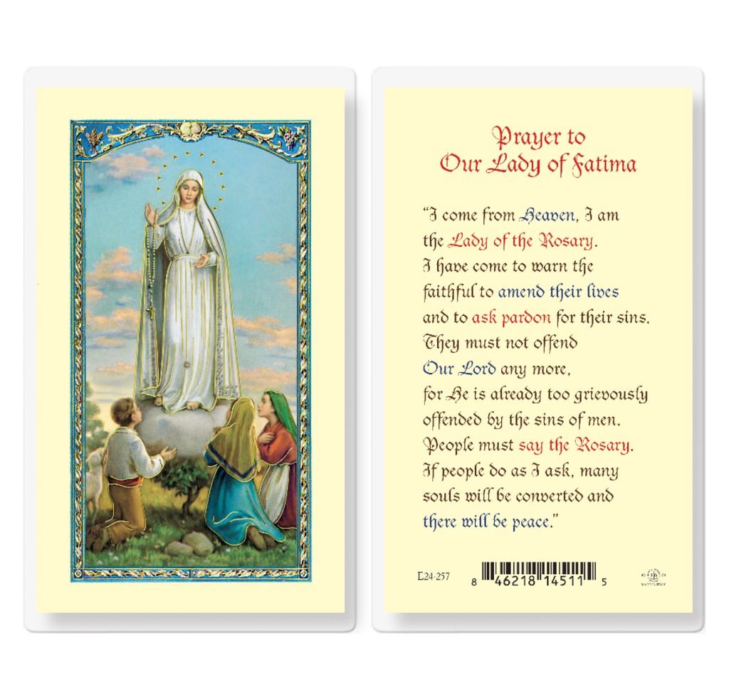 Prayer to Our Lady of Fatima Laminated Holy Card
