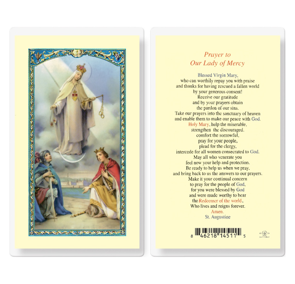 Our Lady of Mercy Laminated Holy Card