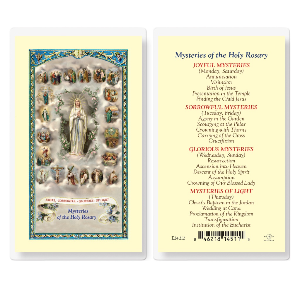 Mysteries of the Rosary Laminated Holy Card