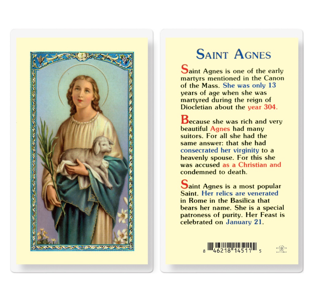 Saint Agnes Laminated Holy Card