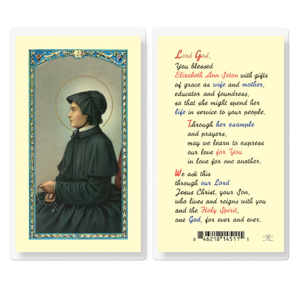 Prayer to Saint Elizabeth Seton Laminated Holy Card