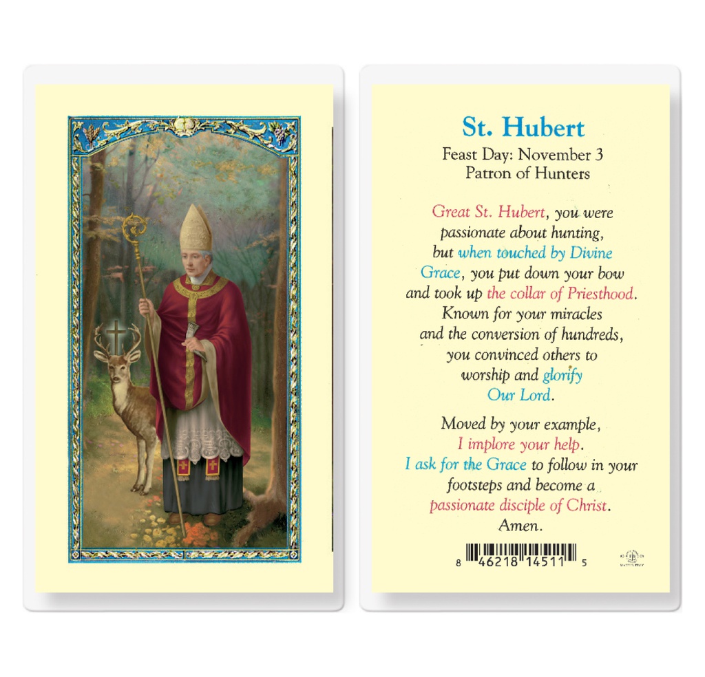 Prayer to Saint Hubert Laminated Holy Card
