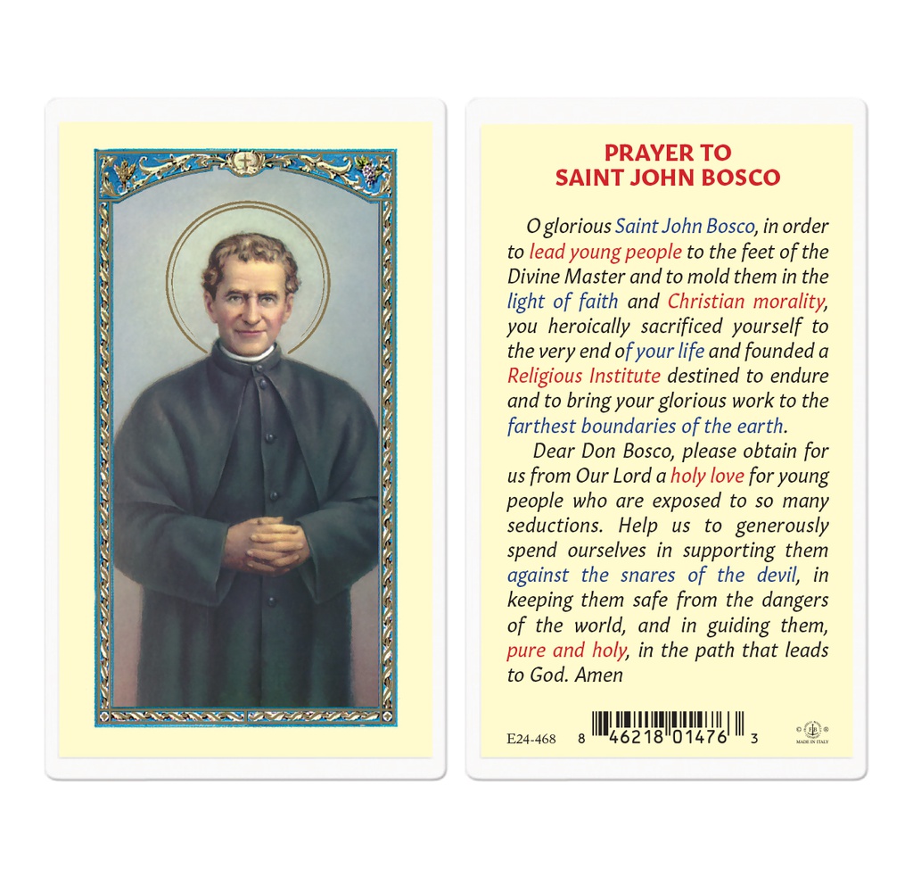 Saint John Bosco Laminated Holy Card with Prayer
