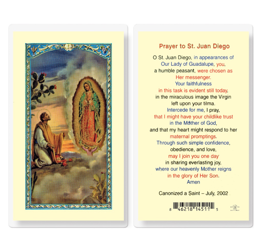 Saint Juan Diego with Guadalupe Laminated Holy Card