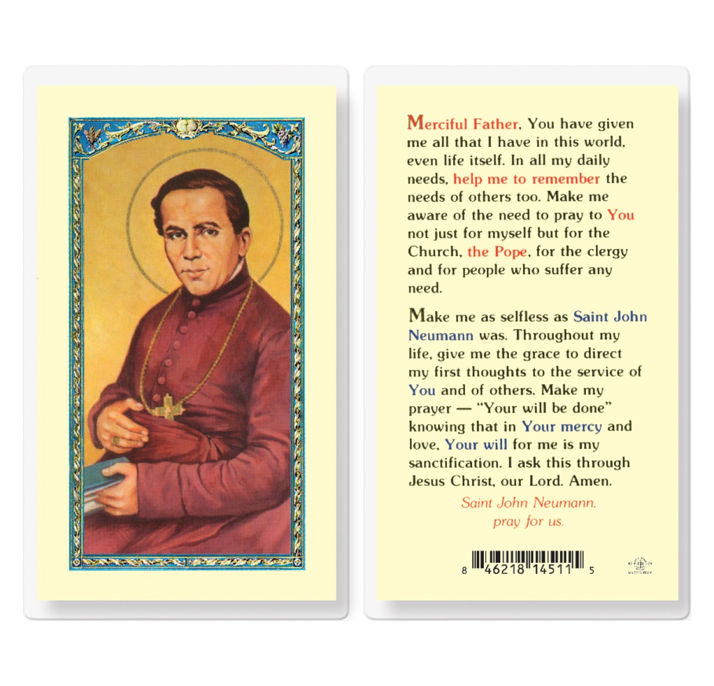 Saint John Neumann Pray for Us Laminated Holy Card